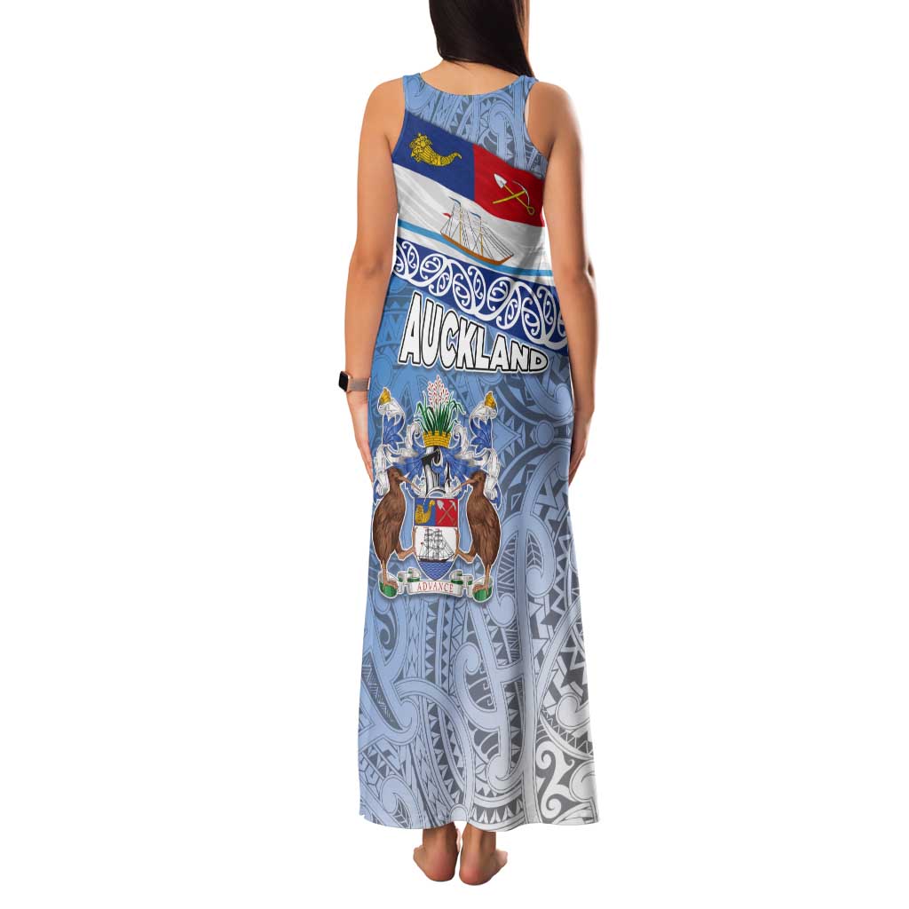 New Zealand Auckland Tank Maxi Dress Auckland's Flag and Coat of Arms - Koru Art Maori Pattern LT03 - Polynesian Pride