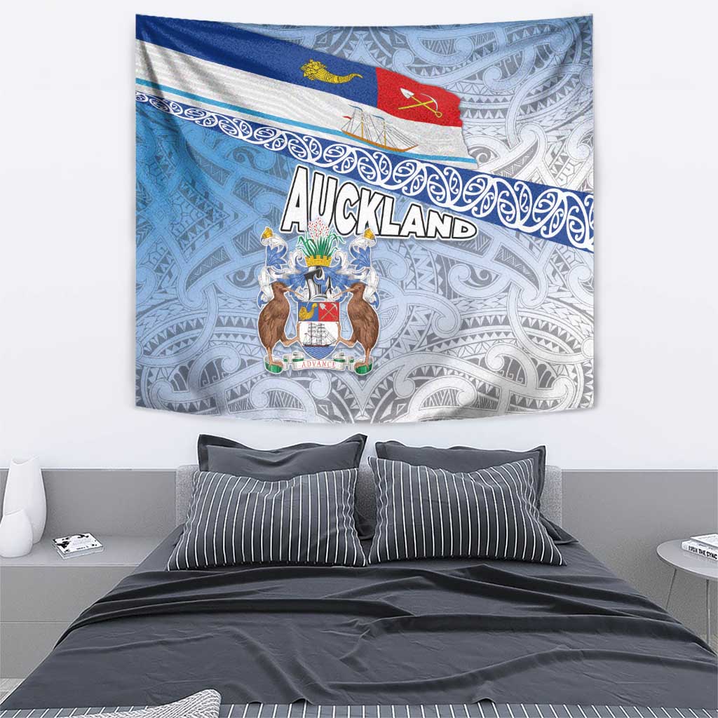 New Zealand Auckland Tapestry Auckland's Flag and Coat of Arms - Koru Art Maori Pattern LT03 - Polynesian Pride