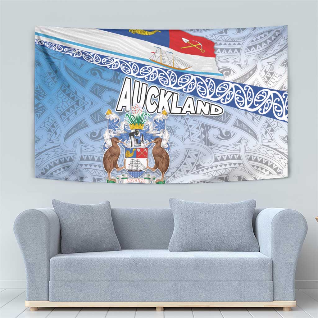 New Zealand Auckland Tapestry Auckland's Flag and Coat of Arms - Koru Art Maori Pattern LT03 - Polynesian Pride