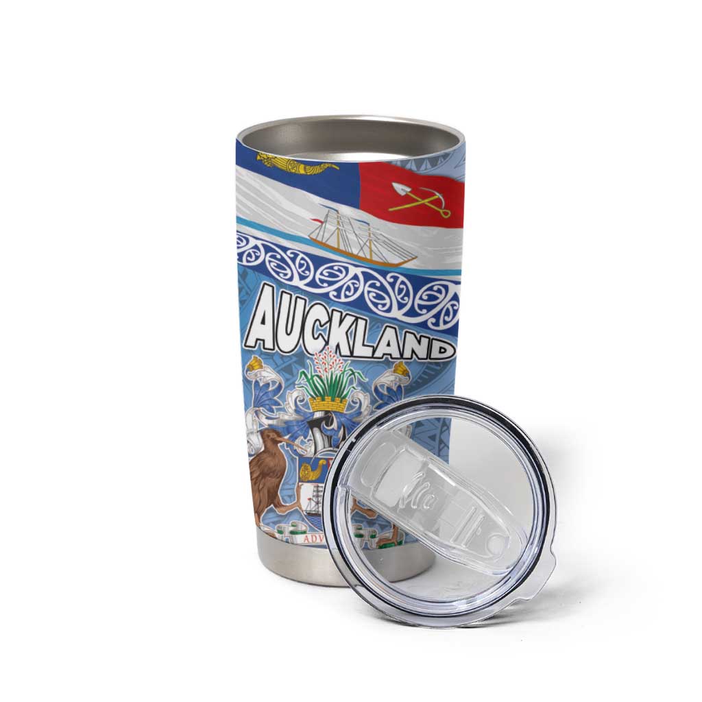 New Zealand Auckland Tumbler Cup Auckland's Flag and Coat of Arms - Koru Art Maori Pattern LT03 - Polynesian Pride
