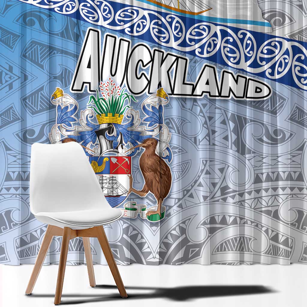 New Zealand Auckland Window Curtain Auckland's Flag and Coat of Arms - Koru Art Maori Pattern LT03 - Polynesian Pride
