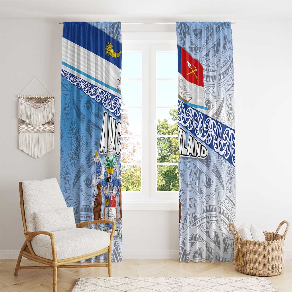 New Zealand Auckland Window Curtain Auckland's Flag and Coat of Arms - Koru Art Maori Pattern LT03 - Polynesian Pride