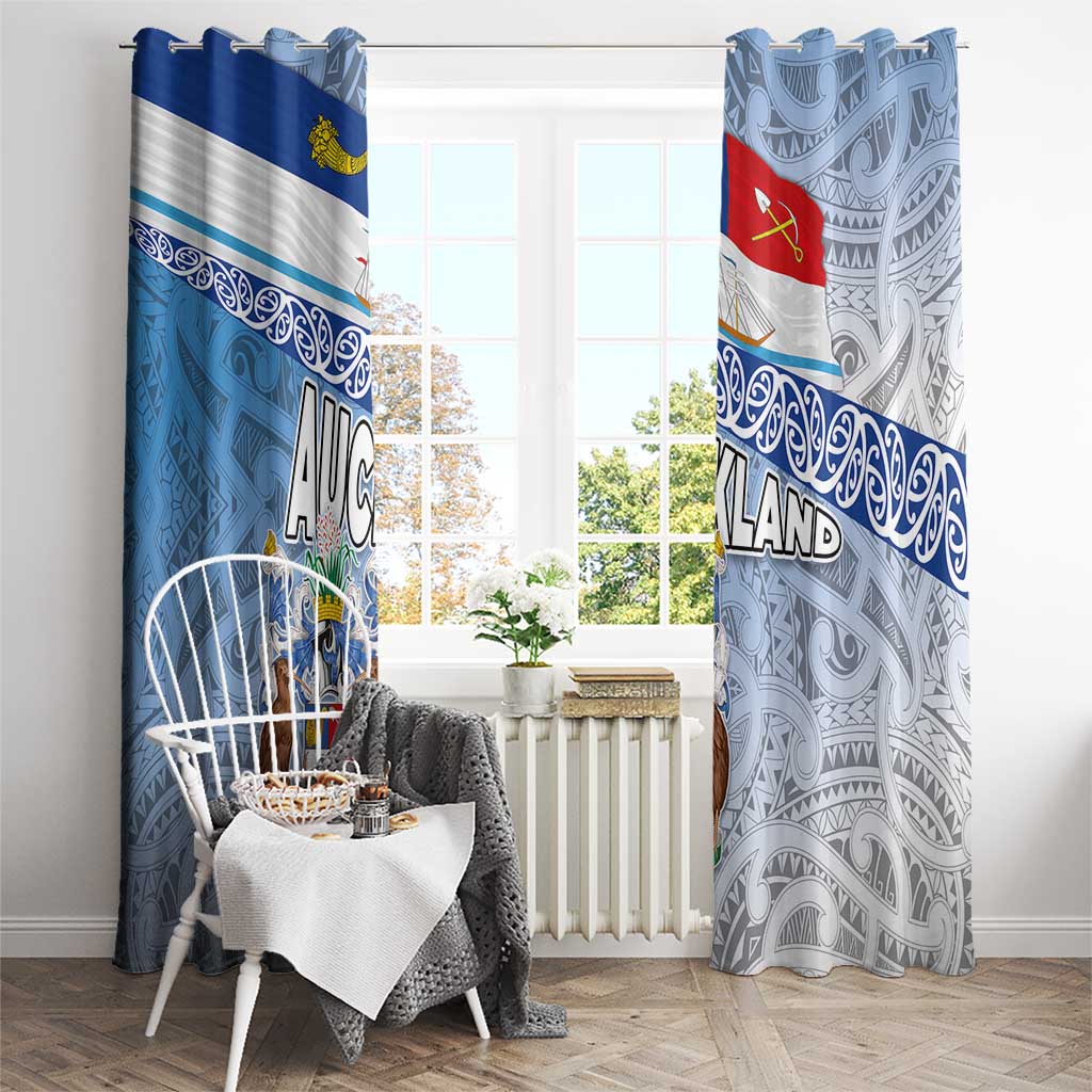 New Zealand Auckland Window Curtain Auckland's Flag and Coat of Arms - Koru Art Maori Pattern LT03 - Polynesian Pride