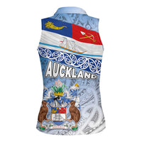 New Zealand Auckland Women Sleeveless Polo Shirt Auckland's Flag and Coat of Arms - Koru Art Maori Pattern LT03 - Polynesian Pride