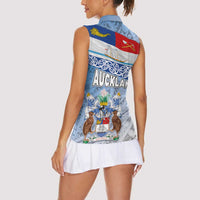New Zealand Auckland Women Sleeveless Polo Shirt Auckland's Flag and Coat of Arms - Koru Art Maori Pattern LT03 - Polynesian Pride