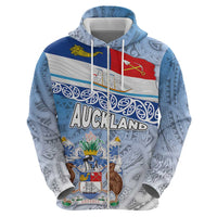 New Zealand Auckland Zip Hoodie Auckland's Flag and Coat of Arms - Koru Art Maori Pattern LT03 - Polynesian Pride