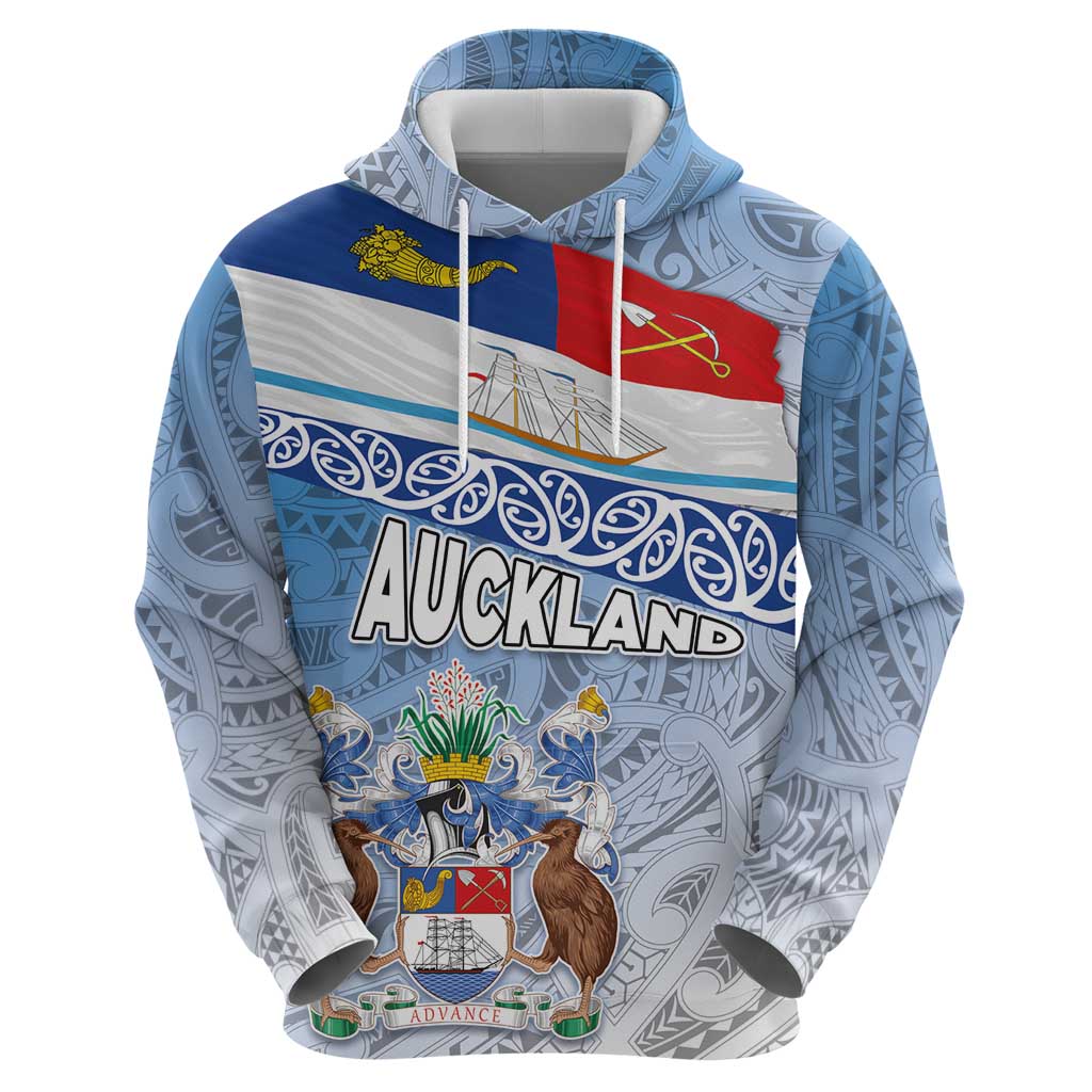 New Zealand Auckland Zip Hoodie Auckland's Flag and Coat of Arms - Koru Art Maori Pattern LT03 - Polynesian Pride