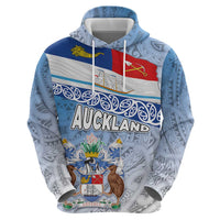 New Zealand Auckland Zip Hoodie Auckland's Flag and Coat of Arms - Koru Art Maori Pattern LT03 - Polynesian Pride
