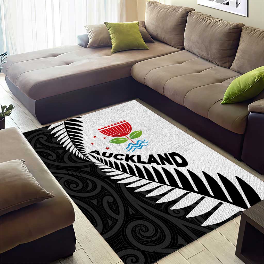 New Zealand Auckland Area Rug Auckland's Emblem and Silver Ferns - Maori Art Tattoo LT03 - Polynesian Pride