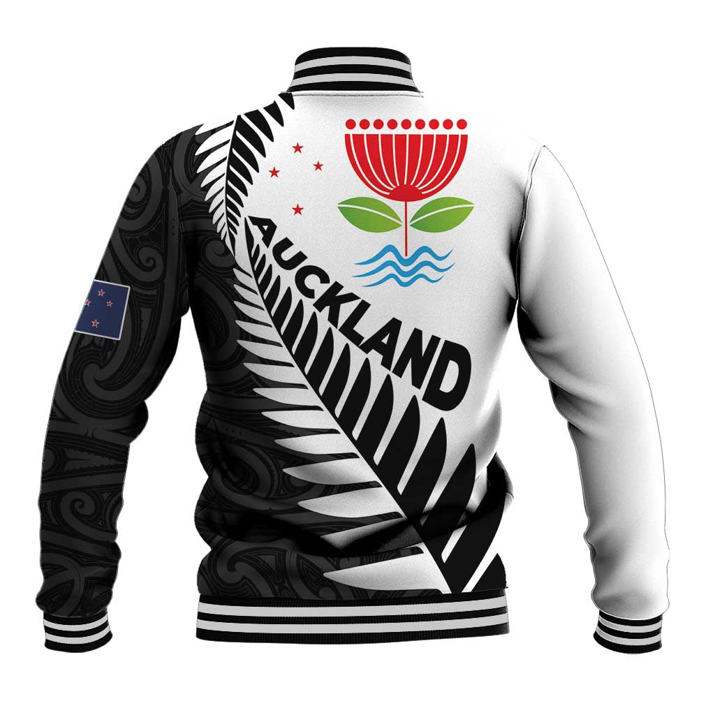 New Zealand Auckland Baseball Jacket Auckland's Emblem and Silver Ferns - Maori Art Tattoo LT03 - Polynesian Pride