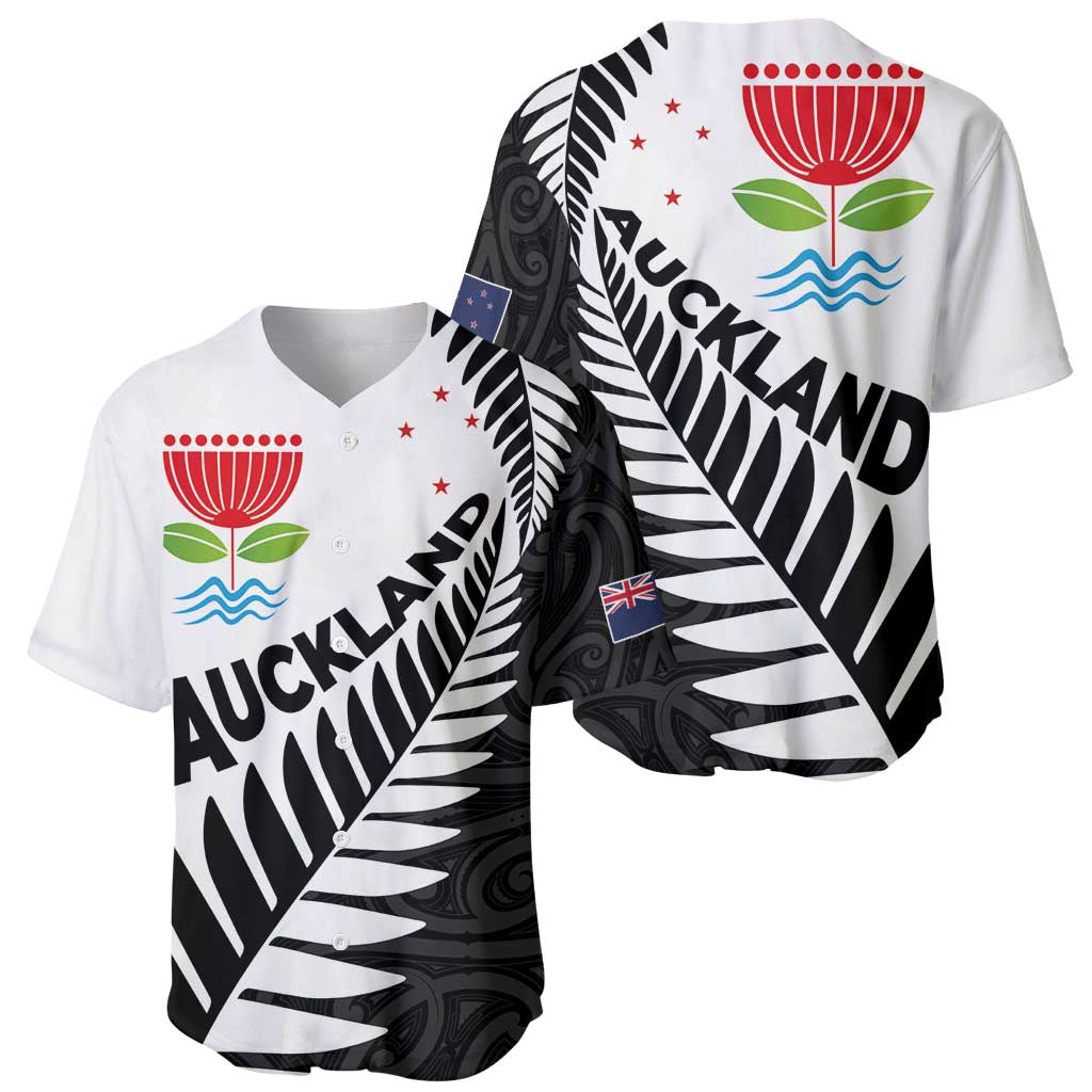 New Zealand Auckland Baseball Jersey Auckland's Emblem and Silver Ferns - Maori Art Tattoo LT03 - Polynesian Pride