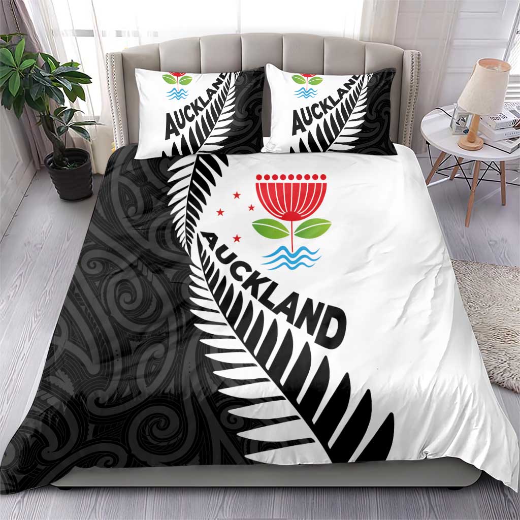 New Zealand Auckland Bedding Set Auckland's Emblem and Silver Ferns - Maori Art Tattoo LT03 - Polynesian Pride