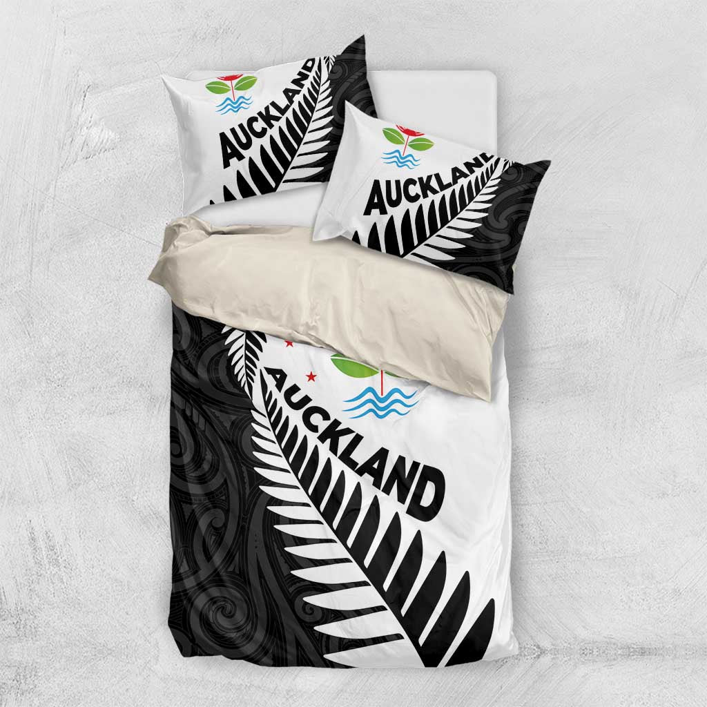 New Zealand Auckland Bedding Set Auckland's Emblem and Silver Ferns - Maori Art Tattoo LT03 US Twin 172cm x 218cm Light Blue - Polynesian Pride