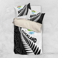 New Zealand Auckland Bedding Set Auckland's Emblem and Silver Ferns - Maori Art Tattoo LT03 US Twin 172cm x 218cm Light Blue - Polynesian Pride