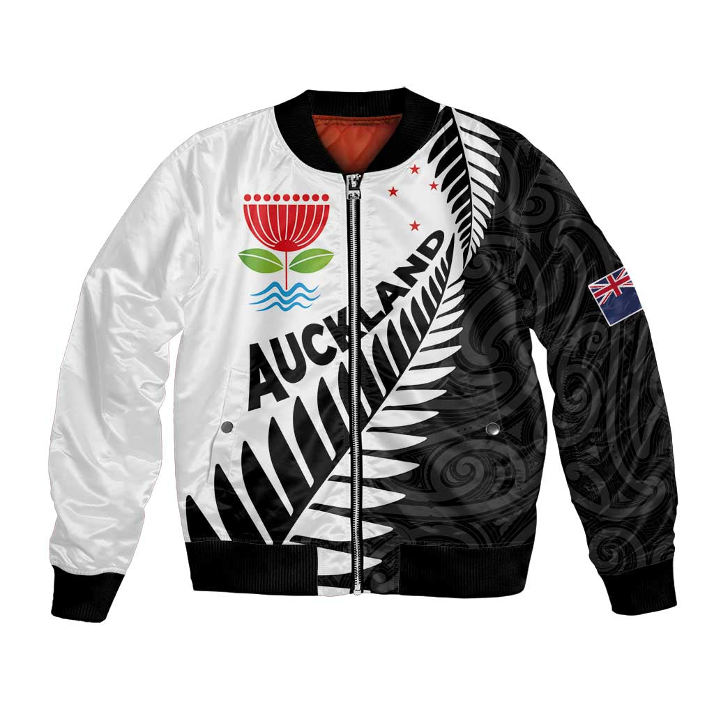 New Zealand Auckland Bomber Jacket Auckland's Emblem and Silver Ferns - Maori Art Tattoo LT03 Unisex Light Blue - Polynesian Pride