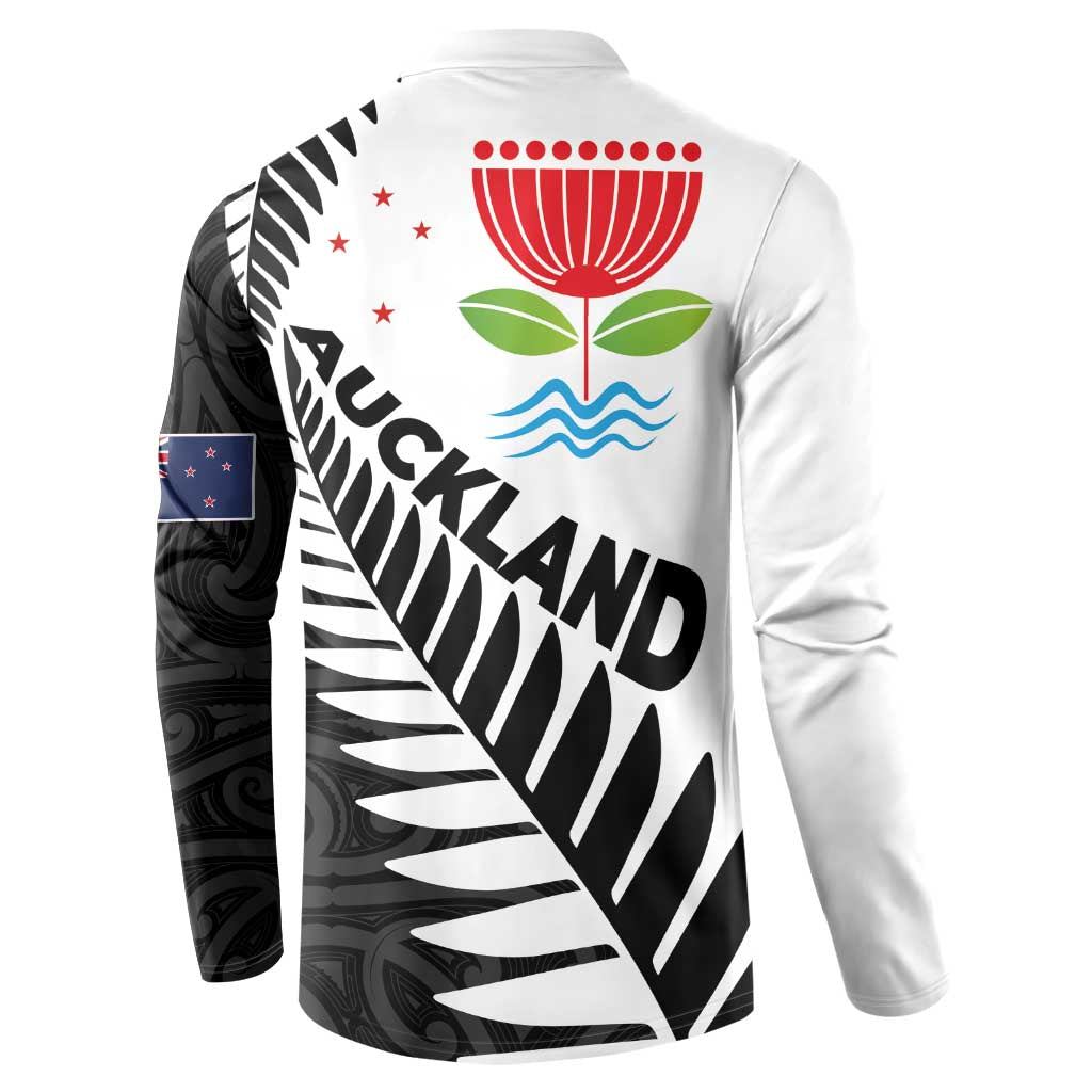New Zealand Auckland Button Sweatshirt Auckland's Emblem and Silver Ferns - Maori Art Tattoo LT03 - Polynesian Pride