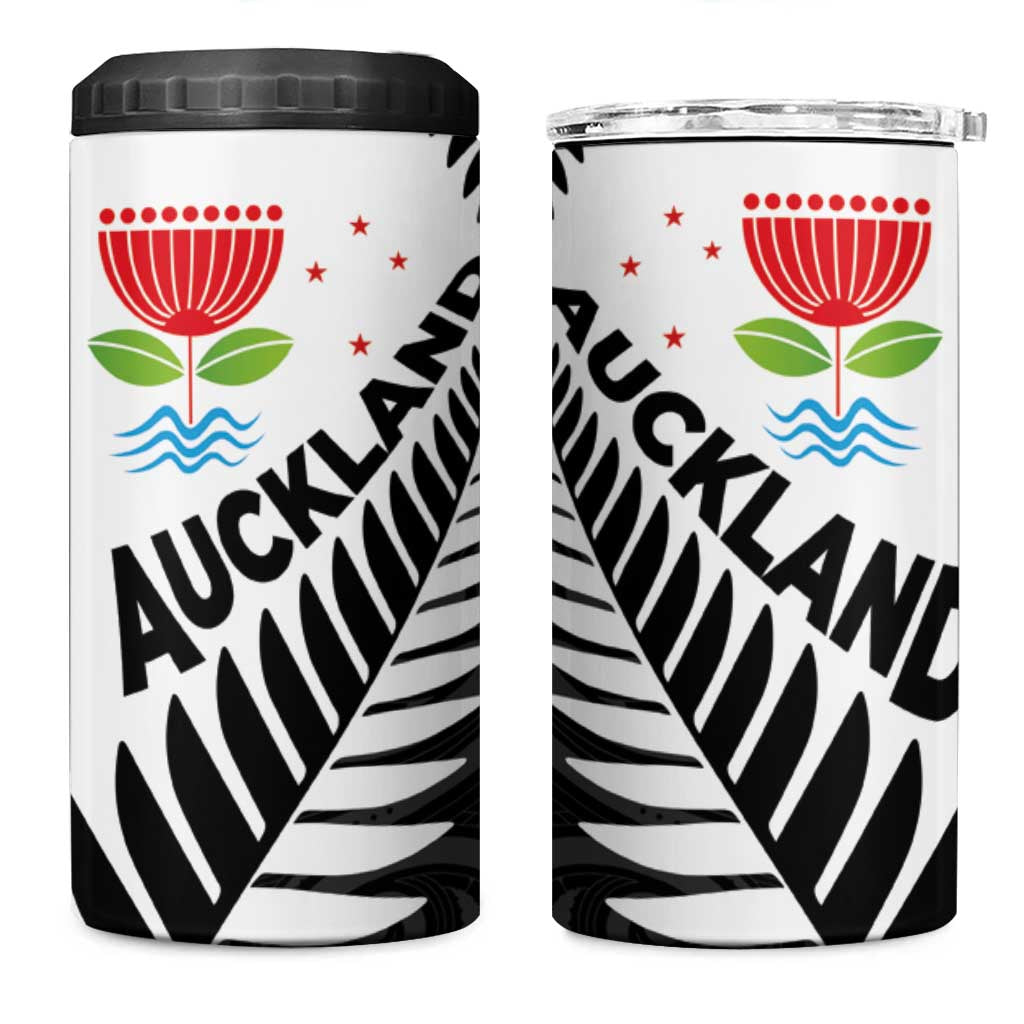 New Zealand Auckland 4 in 1 Can Cooler Tumbler Auckland's Emblem and Silver Ferns - Maori Art Tattoo LT03 One Size: 16 oz Light Blue - Polynesian Pride