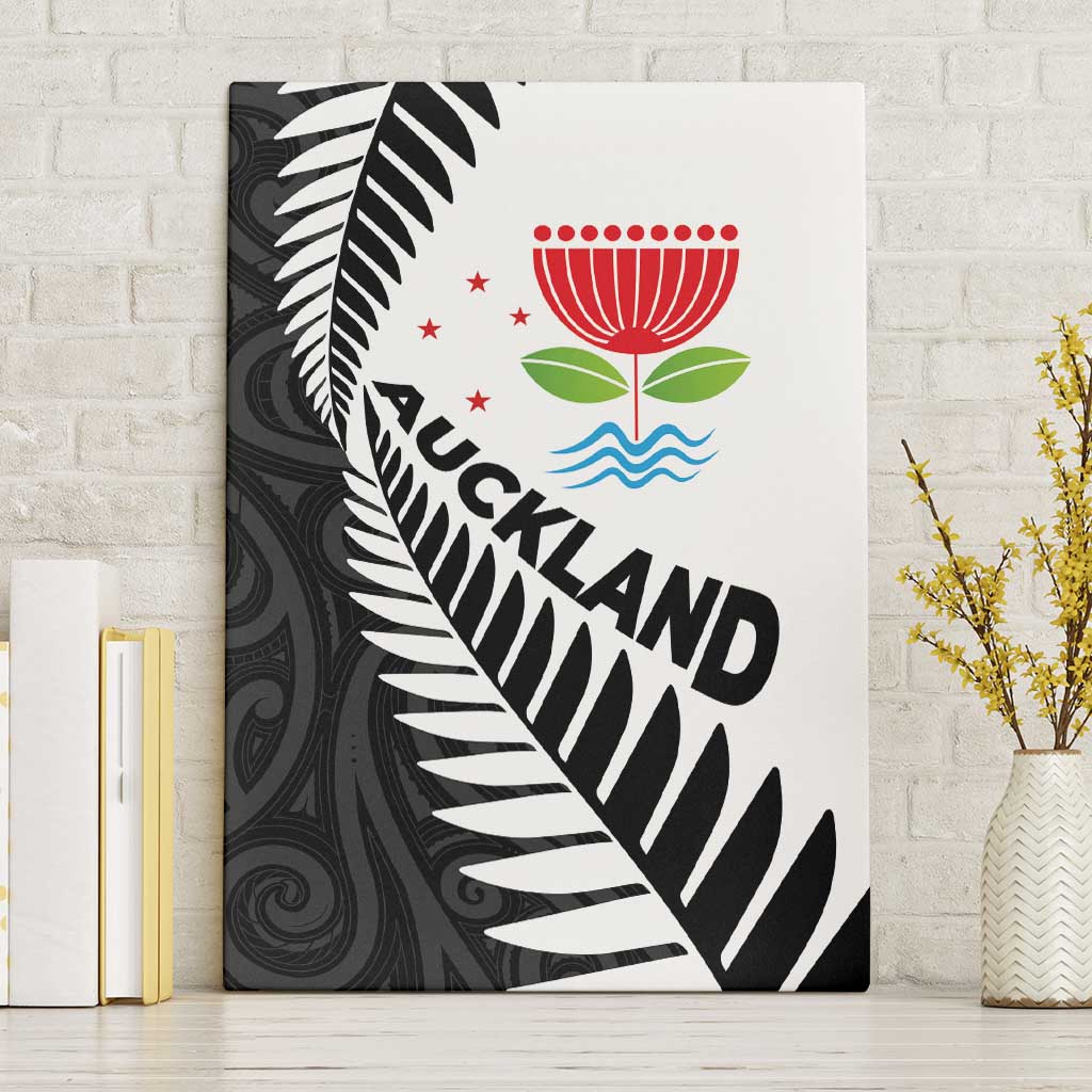 New Zealand Auckland Canvas Wall Art Auckland's Emblem and Silver Ferns - Maori Art Tattoo LT03 Without Frame Light Blue - Polynesian Pride