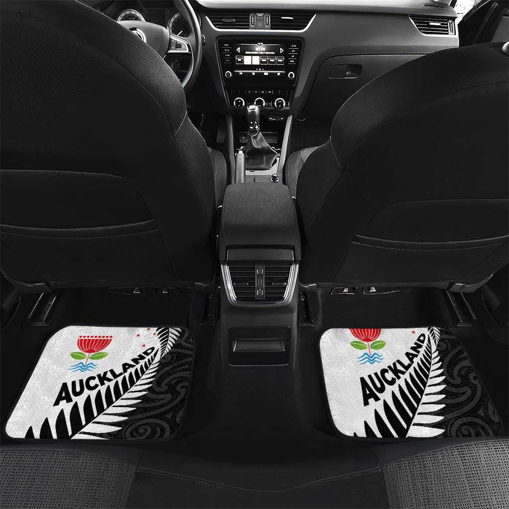 New Zealand Auckland Car Mats Auckland's Emblem and Silver Ferns - Maori Art Tattoo LT03 Set 2pcs - Back Light Blue - Polynesian Pride