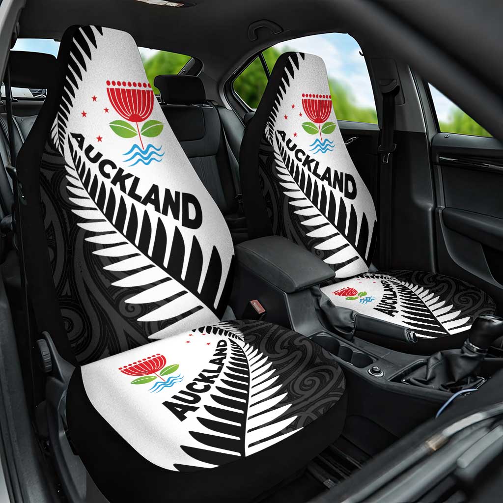 New Zealand Auckland Car Seat Cover Auckland's Emblem and Silver Ferns - Maori Art Tattoo LT03 One Size Light Blue - Polynesian Pride