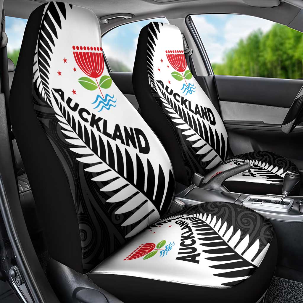 New Zealand Auckland Car Seat Cover Auckland's Emblem and Silver Ferns - Maori Art Tattoo LT03 - Polynesian Pride