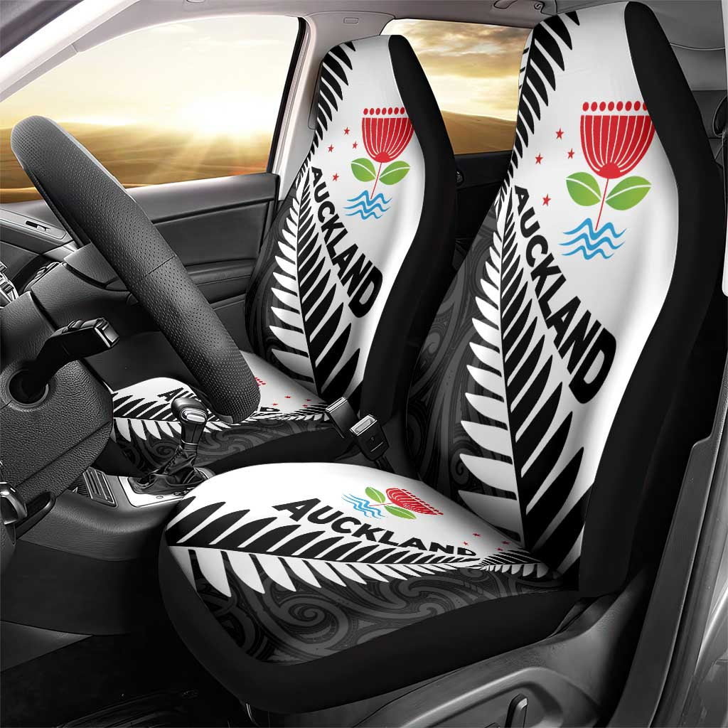 New Zealand Auckland Car Seat Cover Auckland's Emblem and Silver Ferns - Maori Art Tattoo LT03 - Polynesian Pride