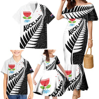 New Zealand Auckland Family Matching Mermaid Dress and Hawaiian Shirt Auckland's Emblem and Silver Ferns - Maori Art Tattoo LT03 - Polynesian Pride