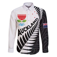 New Zealand Auckland Family Matching Off Shoulder Maxi Dress and Hawaiian Shirt Auckland's Emblem and Silver Ferns - Maori Art Tattoo LT03 Dad's Shirt - Long Sleeve Light Blue - Polynesian Pride