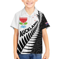 New Zealand Auckland Family Matching Off Shoulder Maxi Dress and Hawaiian Shirt Auckland's Emblem and Silver Ferns - Maori Art Tattoo LT03 Son's Shirt Light Blue - Polynesian Pride