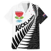 New Zealand Auckland Family Matching Off Shoulder Short Dress and Hawaiian Shirt Auckland's Emblem and Silver Ferns - Maori Art Tattoo LT03 Dad's Shirt - Short Sleeve Light Blue - Polynesian Pride