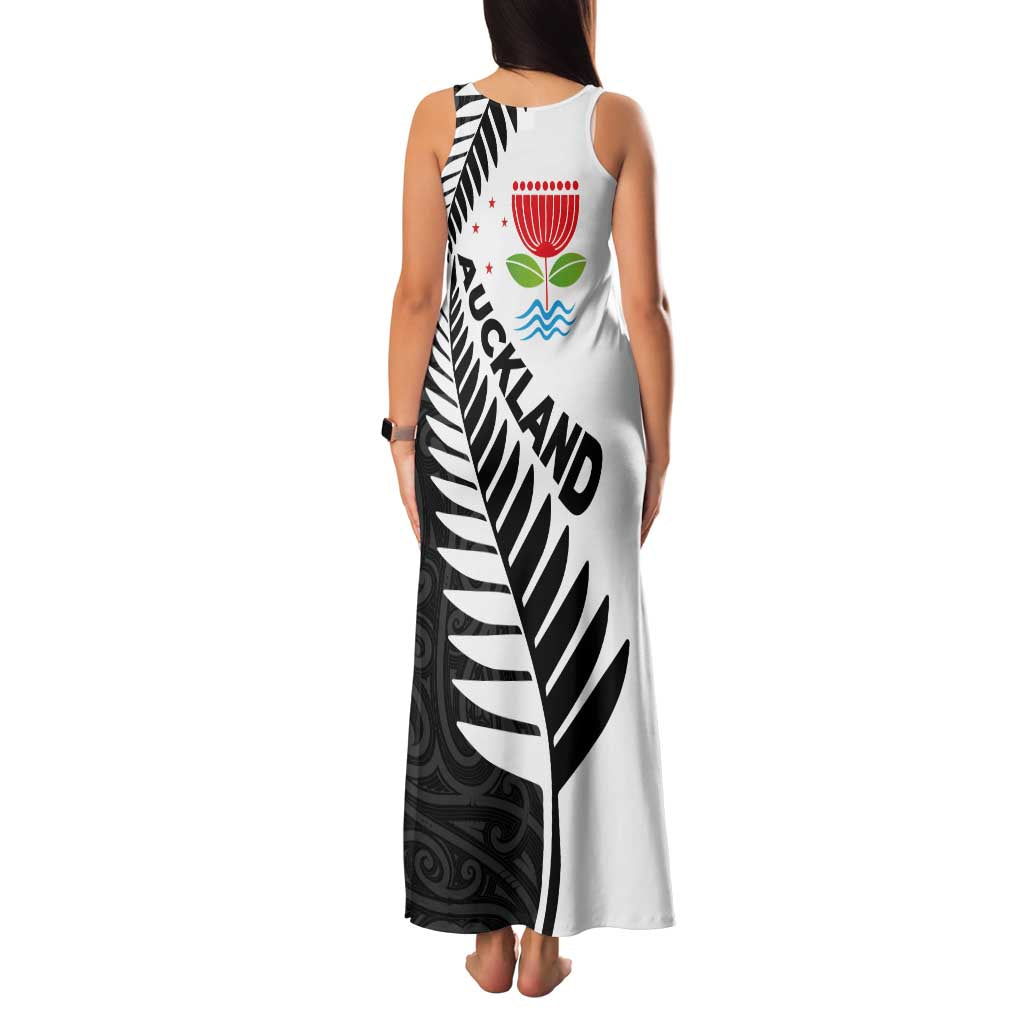 New Zealand Auckland Family Matching Tank Maxi Dress and Hawaiian Shirt Auckland's Emblem and Silver Ferns - Maori Art Tattoo LT03 - Polynesian Pride