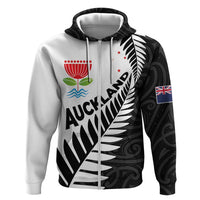 New Zealand Auckland Hoodie Auckland's Emblem and Silver Ferns - Maori Art Tattoo LT03 Zip Hoodie Light Blue - Polynesian Pride