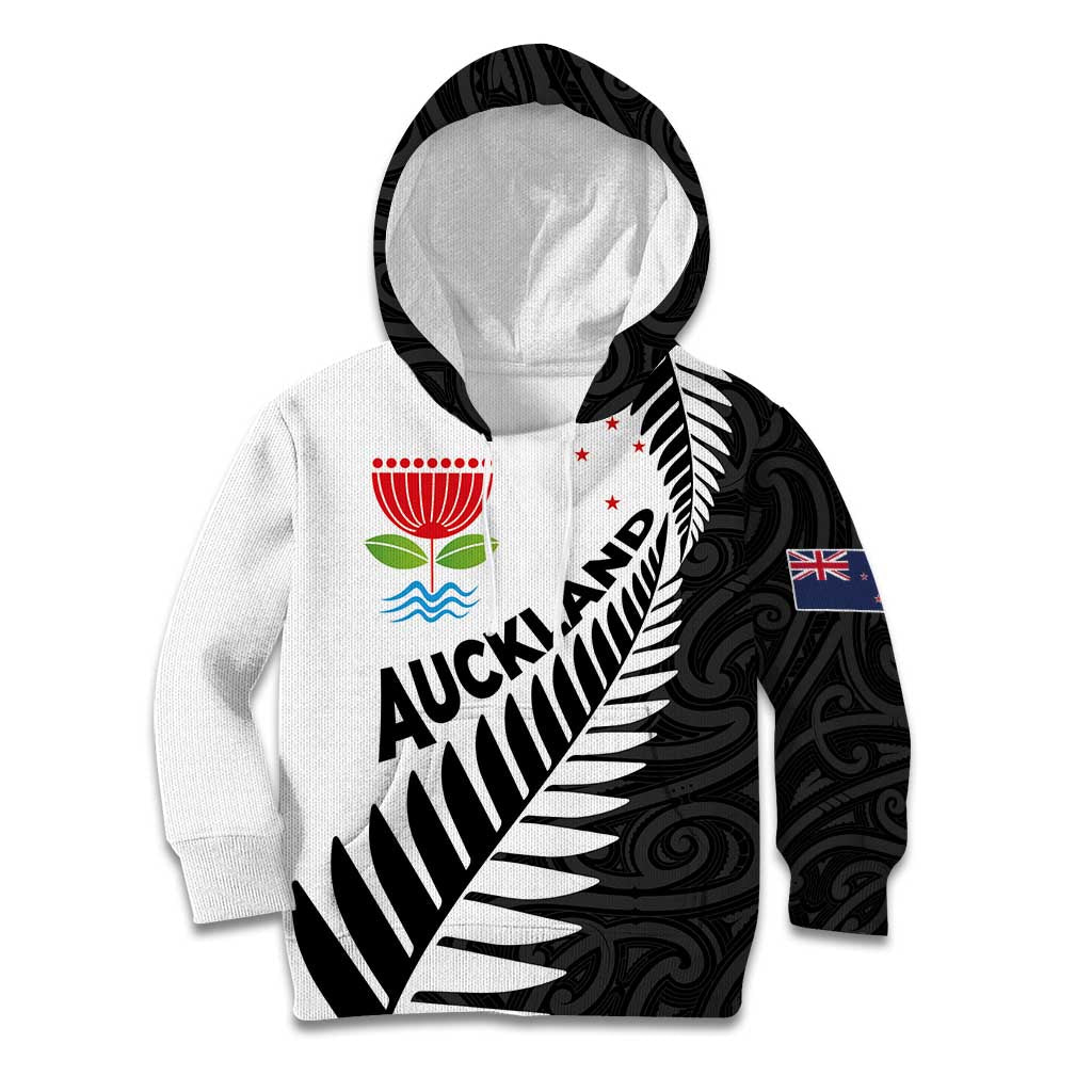 New Zealand Auckland Kid Hoodie Auckland's Emblem and Silver Ferns - Maori Art Tattoo LT03 Hoodie Light Blue - Polynesian Pride
