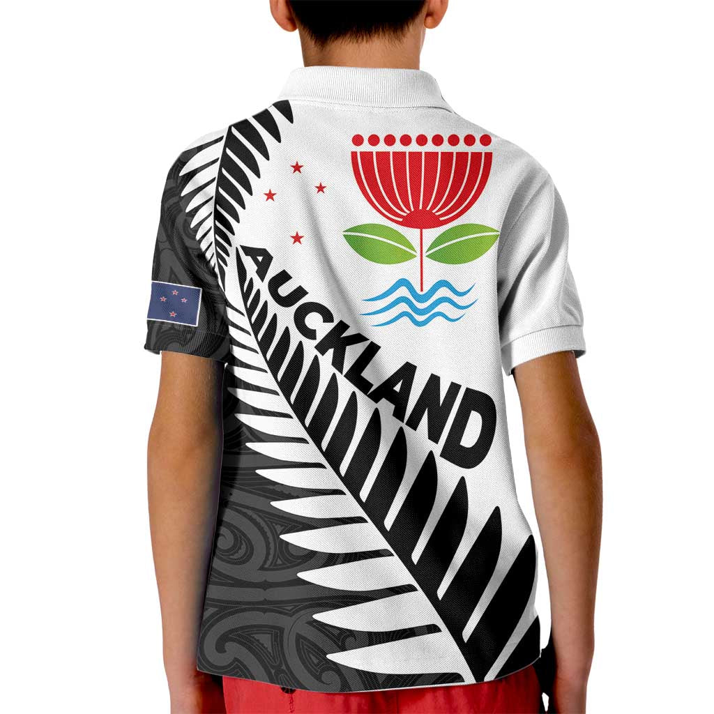 New Zealand Auckland Kid Polo Shirt Auckland's Emblem and Silver Ferns - Maori Art Tattoo LT03 - Polynesian Pride