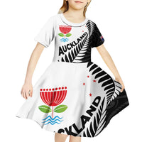 New Zealand Auckland Kid Short Sleeve Dress Auckland's Emblem and Silver Ferns - Maori Art Tattoo LT03 - Polynesian Pride