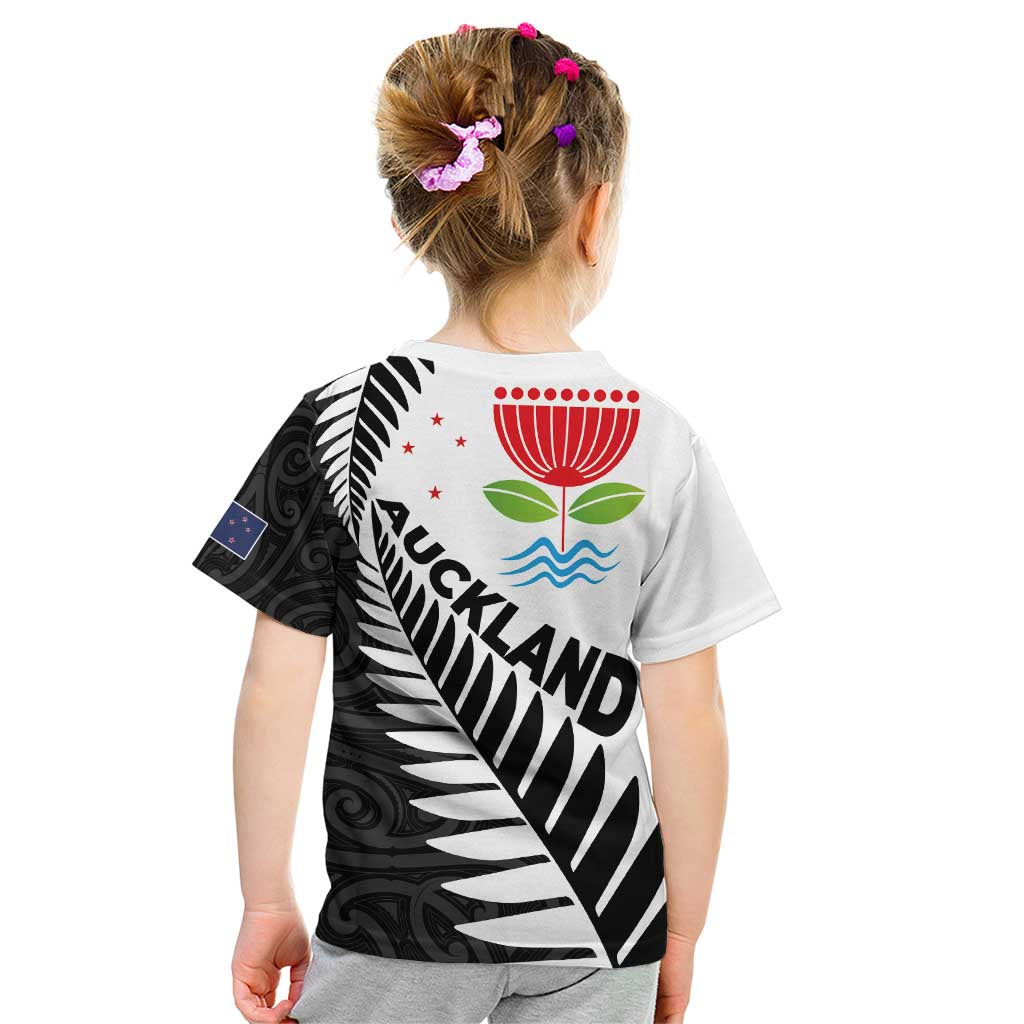 New Zealand Auckland Kid T Shirt Auckland's Emblem and Silver Ferns - Maori Art Tattoo LT03 - Polynesian Pride