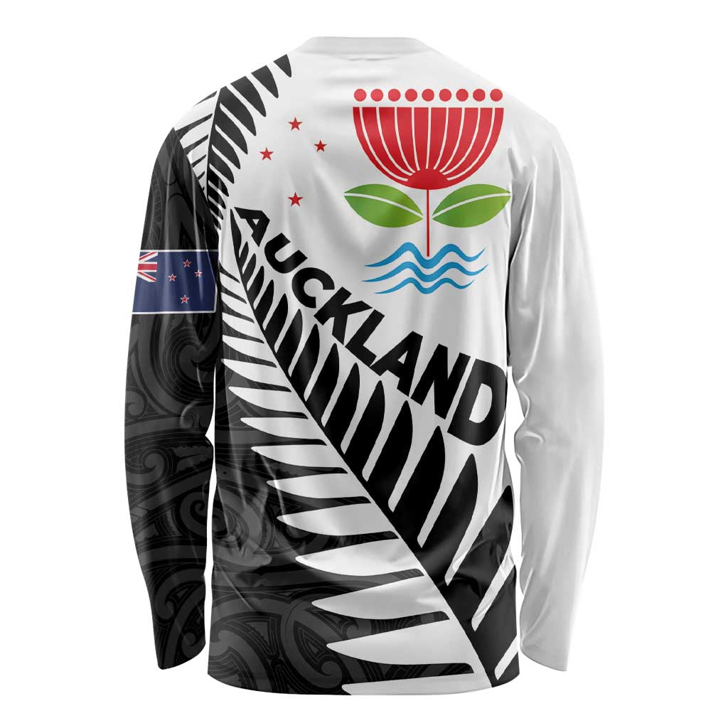 New Zealand Auckland Long Sleeve Shirt Auckland's Emblem and Silver Ferns - Maori Art Tattoo LT03 - Polynesian Pride