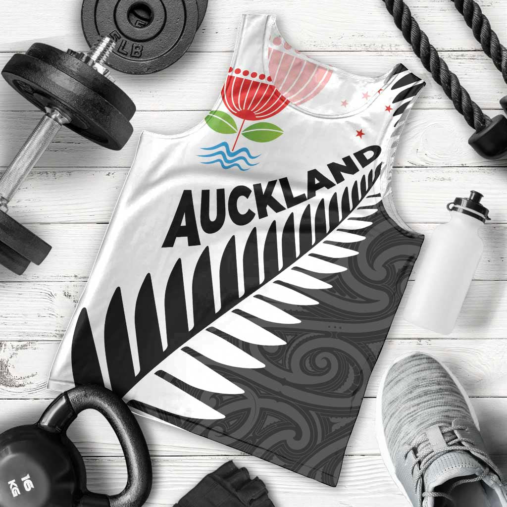 New Zealand Auckland Men Tank Top Auckland's Emblem and Silver Ferns - Maori Art Tattoo LT03 - Polynesian Pride