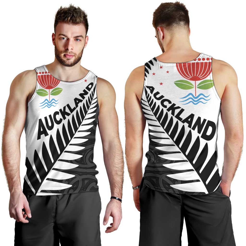 New Zealand Auckland Men Tank Top Auckland's Emblem and Silver Ferns - Maori Art Tattoo LT03 - Polynesian Pride