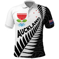 New Zealand Auckland Polo Shirt Auckland's Emblem and Silver Ferns - Maori Art Tattoo LT03 Light Blue - Polynesian Pride