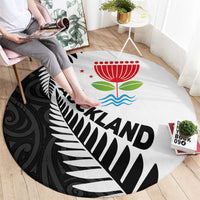 New Zealand Auckland Round Carpet Auckland's Emblem and Silver Ferns - Maori Art Tattoo LT03 - Polynesian Pride