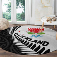 New Zealand Auckland Round Carpet Auckland's Emblem and Silver Ferns - Maori Art Tattoo LT03 - Polynesian Pride