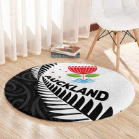 New Zealand Auckland Round Carpet Auckland's Emblem and Silver Ferns - Maori Art Tattoo LT03 - Polynesian Pride