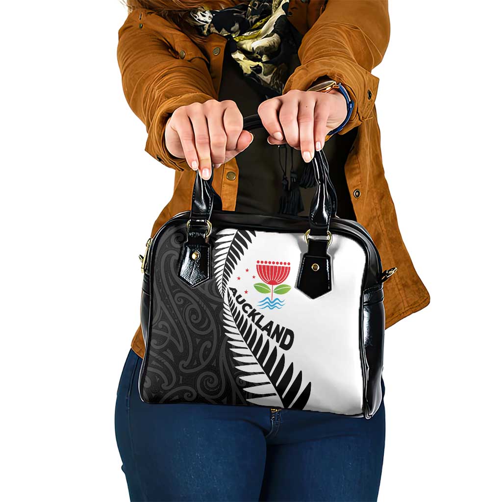New Zealand Auckland Shoulder Handbag Auckland's Emblem and Silver Ferns - Maori Art Tattoo LT03 One Size Light Blue - Polynesian Pride