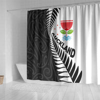 New Zealand Auckland Shower Curtain Auckland's Emblem and Silver Ferns - Maori Art Tattoo LT03 - Polynesian Pride