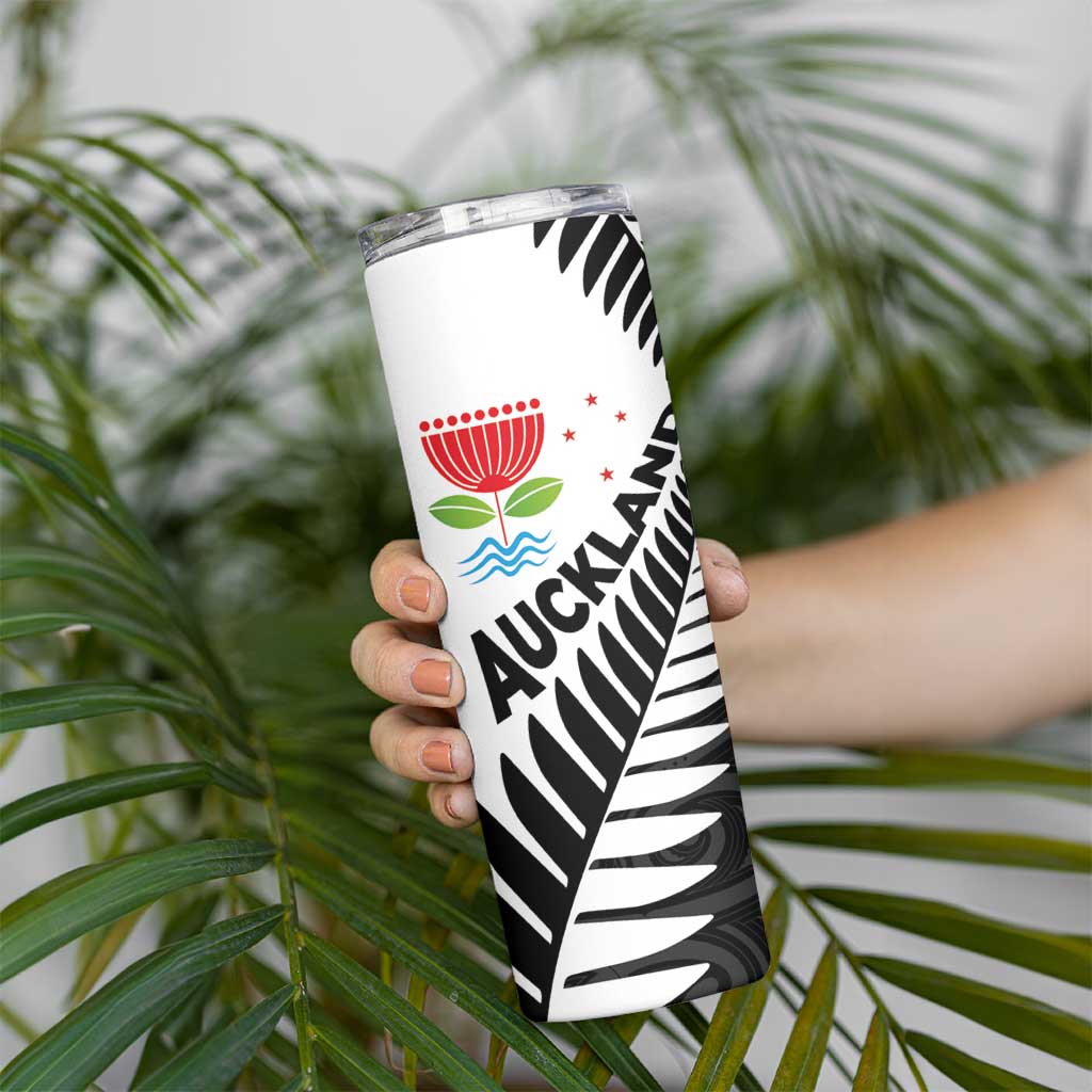 New Zealand Auckland Skinny Tumbler Auckland's Emblem and Silver Ferns - Maori Art Tattoo LT03 - Polynesian Pride