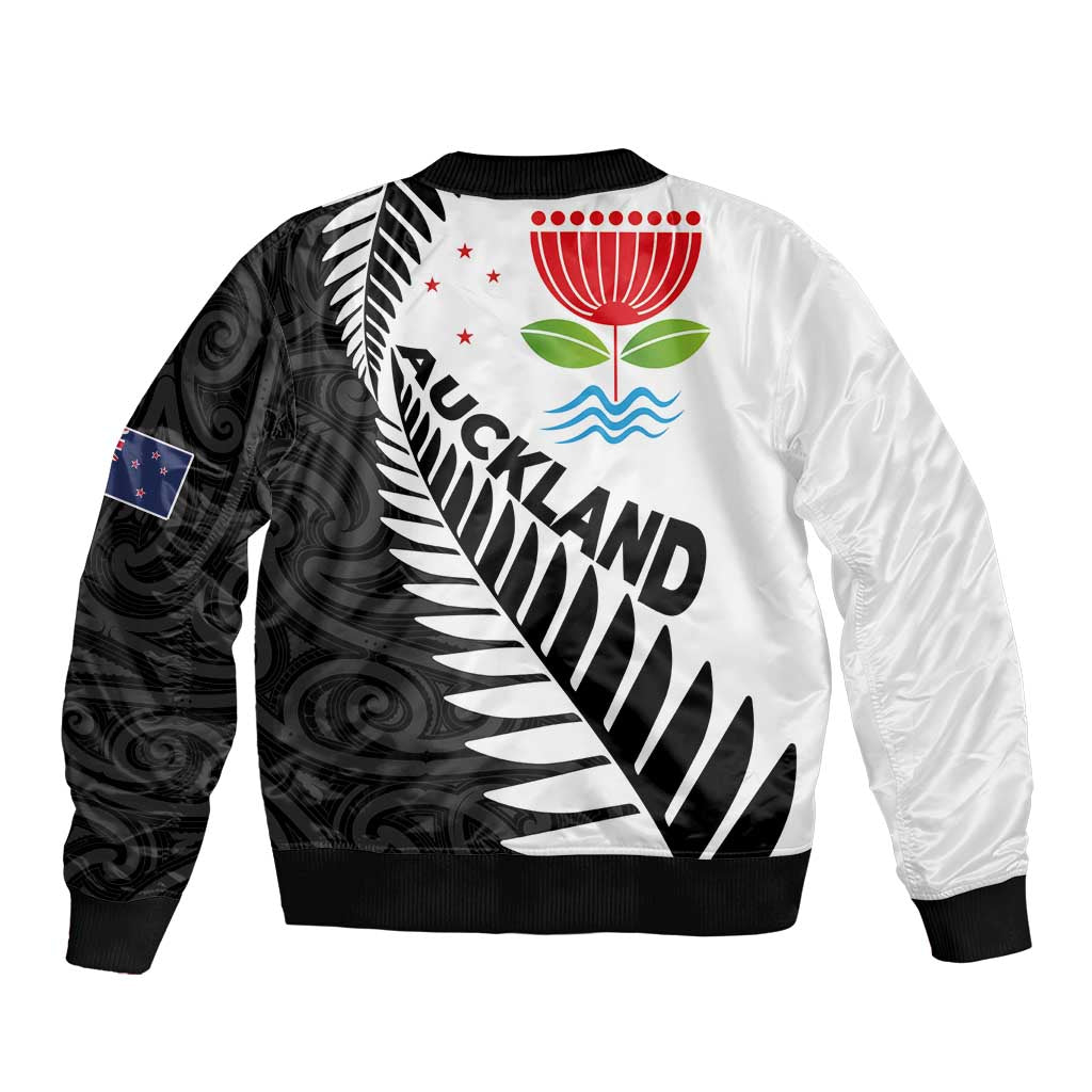 New Zealand Auckland Sleeve Zip Bomber Jacket Auckland's Emblem and Silver Ferns - Maori Art Tattoo LT03 - Polynesian Pride