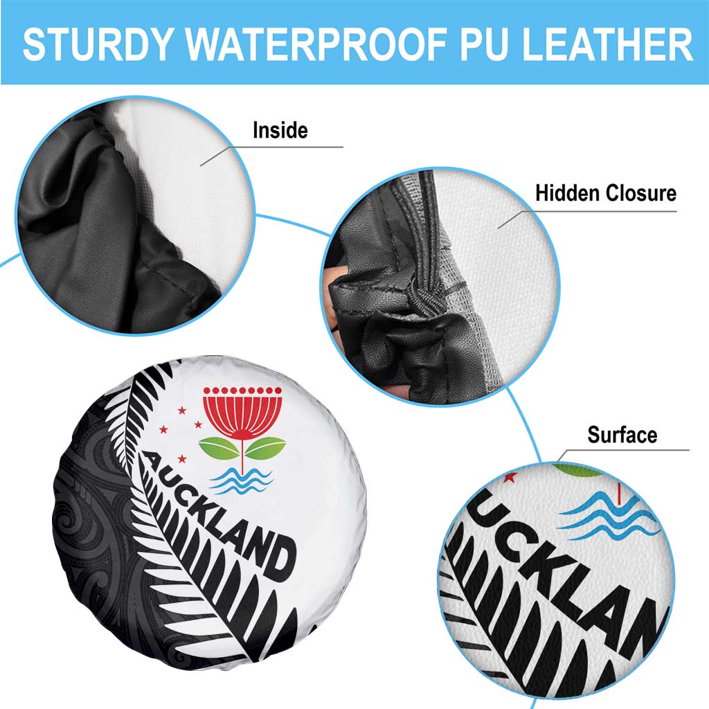 New Zealand Auckland Spare Tire Cover Auckland's Emblem and Silver Ferns - Maori Art Tattoo LT03 - Polynesian Pride