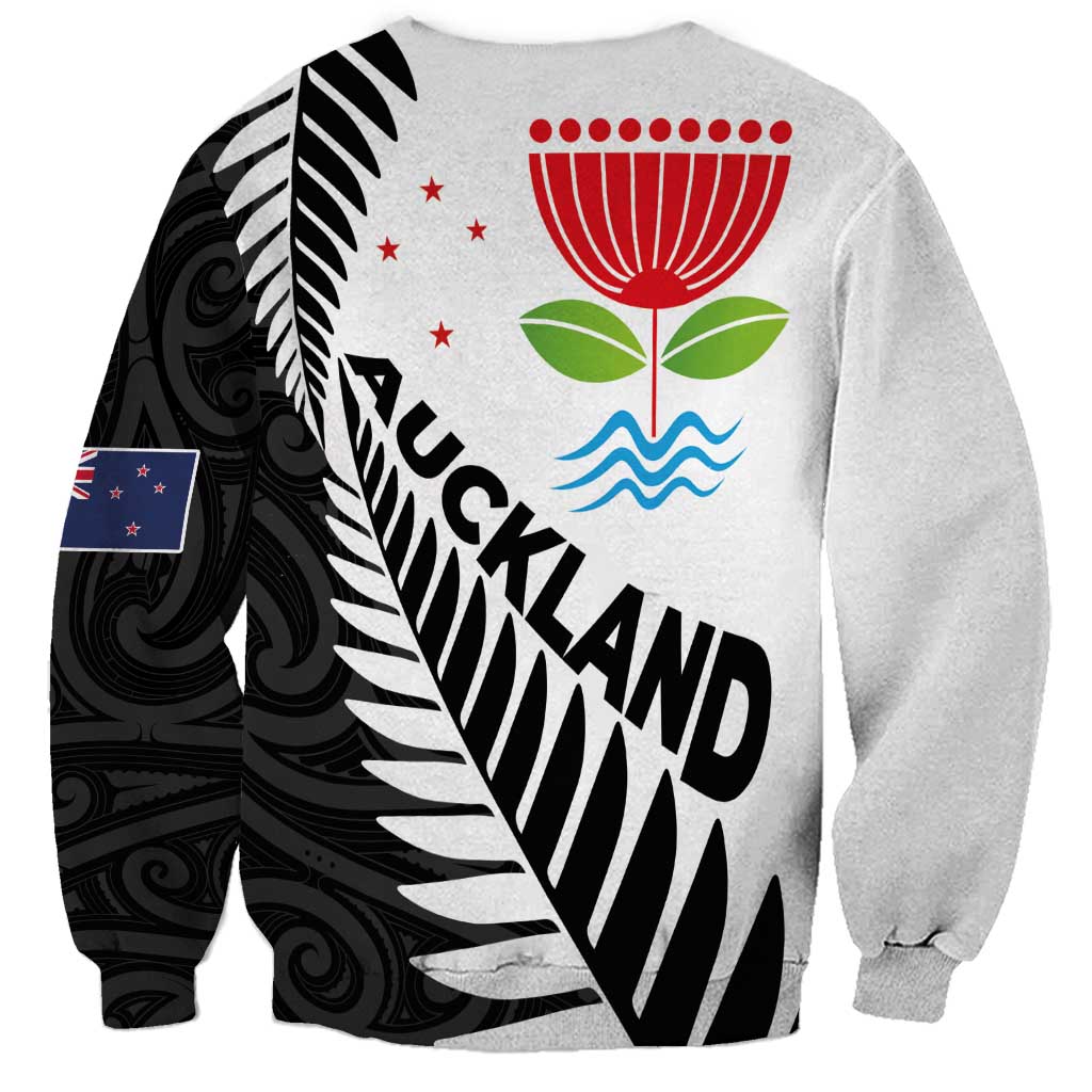 New Zealand Auckland Sweatshirt Auckland's Emblem and Silver Ferns - Maori Art Tattoo LT03 - Polynesian Pride