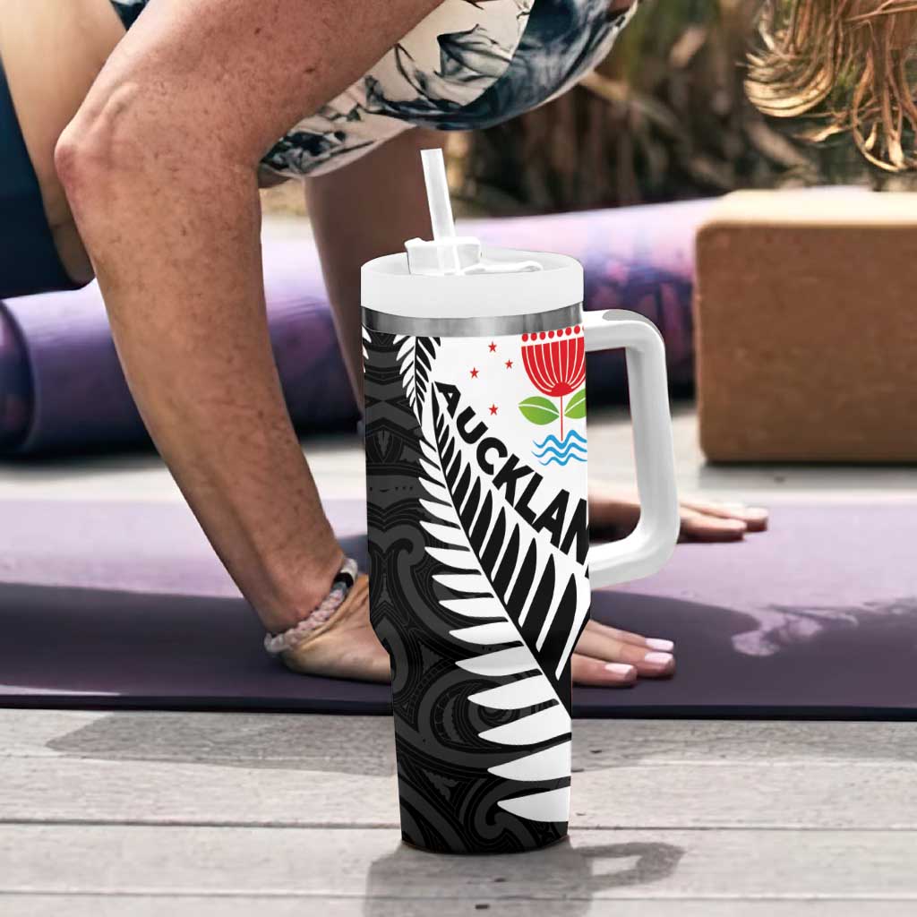 New Zealand Auckland Tumbler With Handle Auckland's Emblem and Silver Ferns - Maori Art Tattoo LT03 - Polynesian Pride